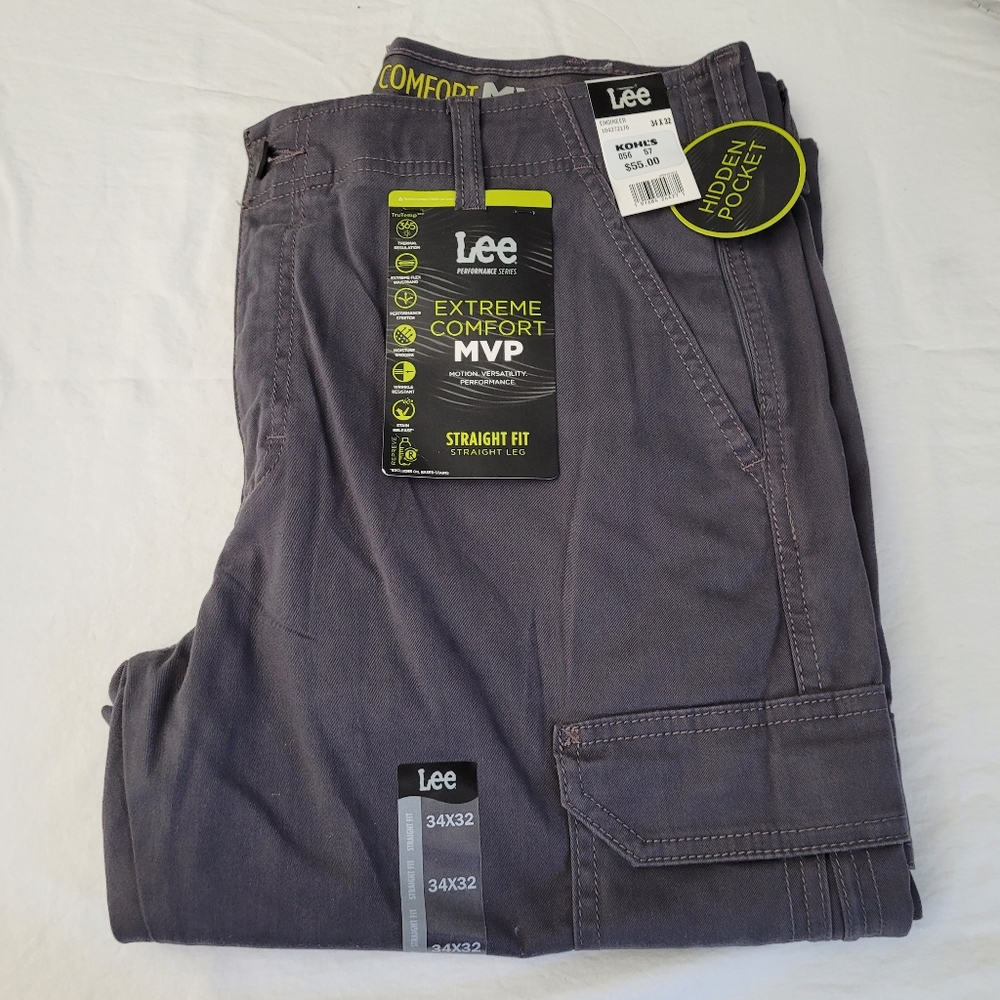 Lee Extreme Comfort MVP straight leg Cargo Pants Engineer Gray 34x32 NWT